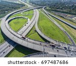 Aerial view at the interchanges of Western High Speed Diameter (WHSD) and city ringroad. St. Petersburg, Russia