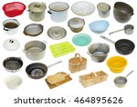 Small photo of The rustic used retro dirty vintage kitchen equipment of the eightieth years of the twentieth century. Isolated set