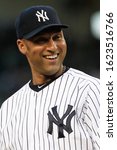 Small photo of BRONX, NY - MAY 10: New York Yankees shortstop Derek Jeter (2) smiles during the game against the Tampa Bay Rays on May 10, 2012 at Yankee Stadium.