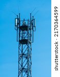 Small photo of Telecommunication concrete tower with antennas. LTE, GSM, 2G, 3G, 4G, 5G tower of cellular communication