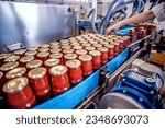 Small photo of The working process of production of tomatoes to canned food and vegetable factory. Workers on the production of canned food. Processing tomato. Sicily Italy.