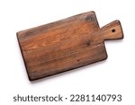 Wooden cutting board. Isolated on white background. Flat lay top view