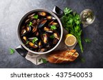 Mussels In Copper Pot And White ...