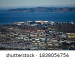 Small photo of Houses in a town on the coast, Lille Malena Mountain, Nuuk, Sermersooq, Greenland