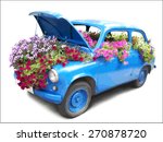 Blue Car With Flowers.