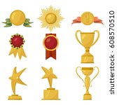 medals and gold cups collection ... | Shutterstock .eps vector #608570510