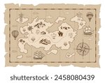 Old treasure map vector sketch. Hand drawn illustrations, vector.