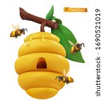 beehive on tree branch and... | Shutterstock .eps vector #1690521019