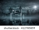 Mystic Water Castle In Moonlight