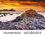 Sunset view on the Giants Causeway in Northern Ireland.