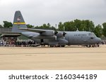 Small photo of Lockheed C-130H Hercules transport plane of the 153d Airlift Wing of Wyoming Air Guard on display at the NATO Geilenkirchen Open House. Germany - July 2, 2017