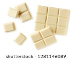 White chocolate pieces isolated on white background. Top view