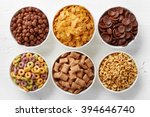 Bowls of various cereals from top view