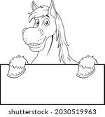Outlined Horse Cartoon Mascot...