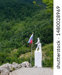 Small photo of VAGLI SOTTO, LUCCA, ITALY AUGUST 8, 2019: A white marble statue of Vladimir Putin in the Park of Honour and Dishonour near Vagli Lake, Garfagnana.