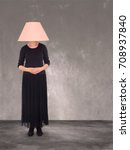 Woman With Lampshade On Head....