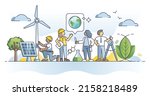 Green collar workers as environmental sector occupation outline concept. Professional job with sustainable and eco friendly power management vector illustration. Renewable nature resources service.