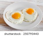 Two fried eggs for healthy breakfast .