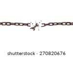 Broken rusty iron chain isolated on white background