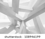 3d abstract Architecture background. Internal space of a modern chaotic braced construction