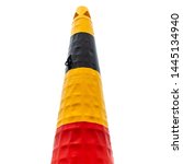 Small photo of Colorful striped spar buoy isolated on white background