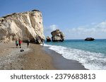 Small photo of Episkopi, Cyprus - September 27, 2023: unidentified people on beach of Rock of Aphrodite according to legend, the birthplace of Aphrodite