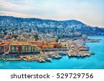 Cote d'Azur France. Beautiful panoramic aerial view city of Nice, France. Luxury resort of French riviera
