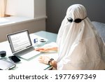 Small photo of Ghostwriter Writing On Office Computer. Ghost Writer Using Laptop