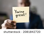 Small photo of Compliment And Praise Message Sign. Business Concept Note