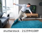 Small photo of Man Carpet Stumble Accident And Falldown In House