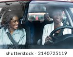 Small photo of Carpool Ride Sharing. African People Using Car Share