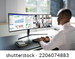 Online Video Conference Webinar On Computer. Business Videoconference