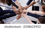 Small photo of Diverse Business Team Stacking Hand. Group Pledge