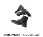 A pair black boots isolated on white background 

