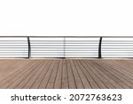 wooden floor and outdoor railings isolated on white with clipping path, waterfront viewing platform