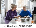 Small photo of Woman spending time with her elderly mother at home