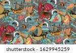 seamless pattern. dragon and... | Shutterstock .eps vector #1629945259
