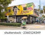 Small photo of Miami, Florida - August 25th, 2023: Party Cake Bakery mural above bakery featuring singer Celia Cruz, Little Havana Street, SW 8th Street, focal point of the cuban community in Miami.