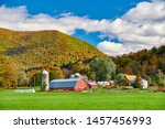 Farm With Red Barn And Silos At ...