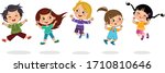 cheerful kids jumping together. ... | Shutterstock .eps vector #1710810646