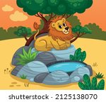Happy Lion Sitting On A Rock...