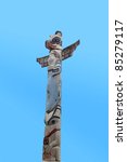 Native American Totem Pole of Quileute Indians of Northwestern Washington.  Located in La Push near Olympic National Park on Pacific Coast.