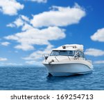 Motor Boat In Blue Sea Or Ocean ...