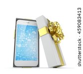 smartphone in gift box.... | Shutterstock . vector #459083413