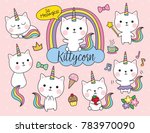 cute white cat unicorn with... | Shutterstock .eps vector #783970090