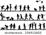 children silhouettes playing... | Shutterstock .eps vector #256912603
