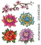 tattoo flower set | Shutterstock .eps vector #151443140