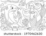 mermaid coloring page. coloring ... | Shutterstock .eps vector #1970462630