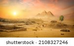 Small photo of Egyptian pyramid in sand desert and clear sky