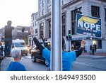 Small photo of PORTLAND, MAINE, USA - 07 NOVEMBER, 2020: Mainers celebrate Joe Biden's victory of the 2020 United States presidential election in downtown Portland Maine.